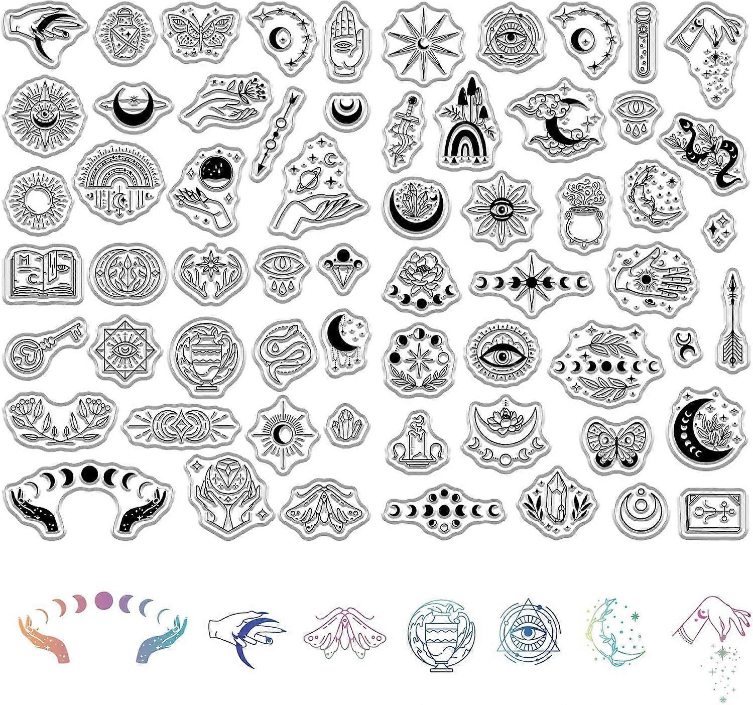 2 Styles Evil Eyes Clear Stamps Sun Moon Phase Divination Magic Hand Arrow PVC Reusable Transparent Silicone Stamp Seals for Journaling Card Making De