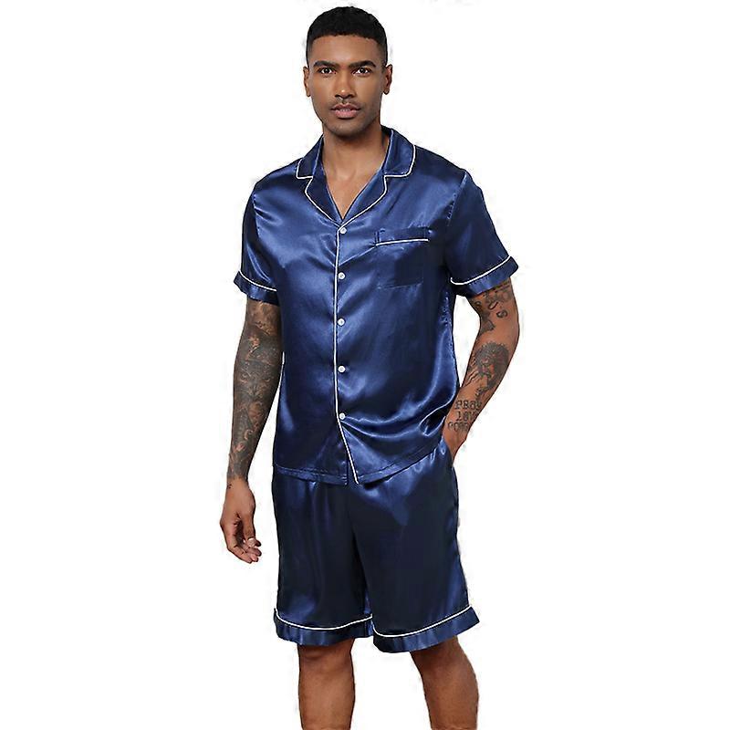 Men Satin Pajama Set 2 Pcs Loungewear Button Down Pjs Set