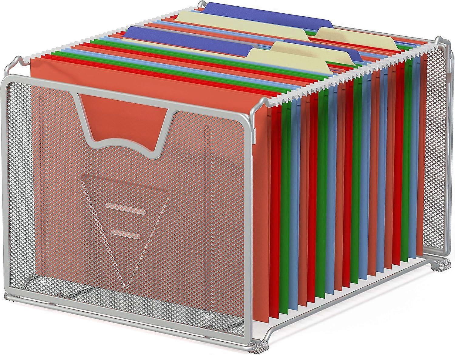 pleHouseware Hanging File Folder Filing Box, Black Silver 1-Pack