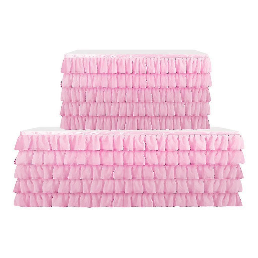 2pcs Pink Chiffon 5-layer Table Skirt Tablecloth Wedding Party Decor