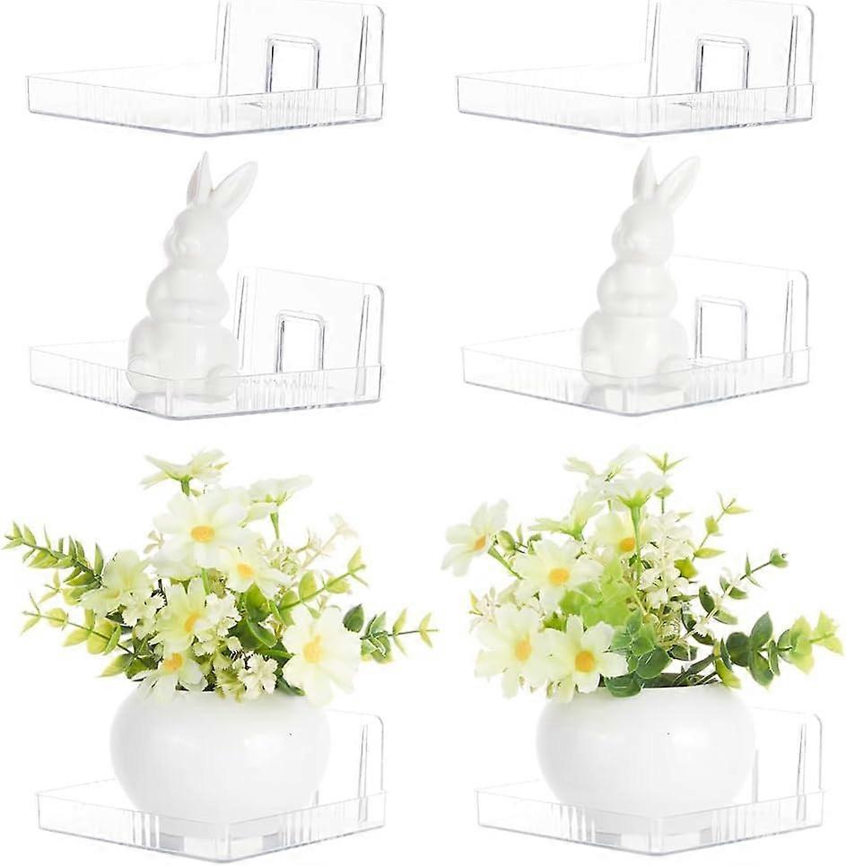 6 Pcs Wall Shelves Transparent Plastic Wall Mounted Display Stands Adhesive Rack Floating Wall Shelf Display Easels for Camera Webcams Display Decorat