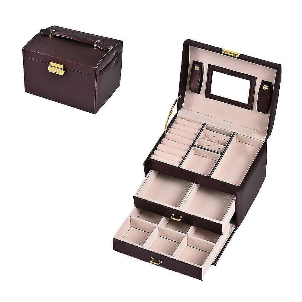 Double-Layer Brushed Leather Portable Jewelry Storage Box