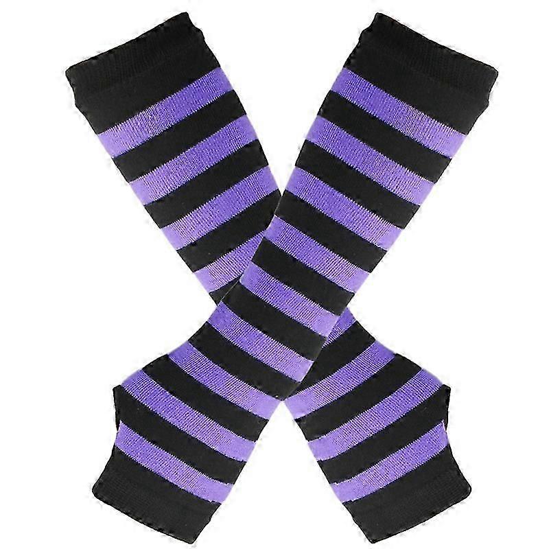 5 Pairs Knitted Striped Long Fingerless Gloves Arm Warmer Thumb Hole Gloves