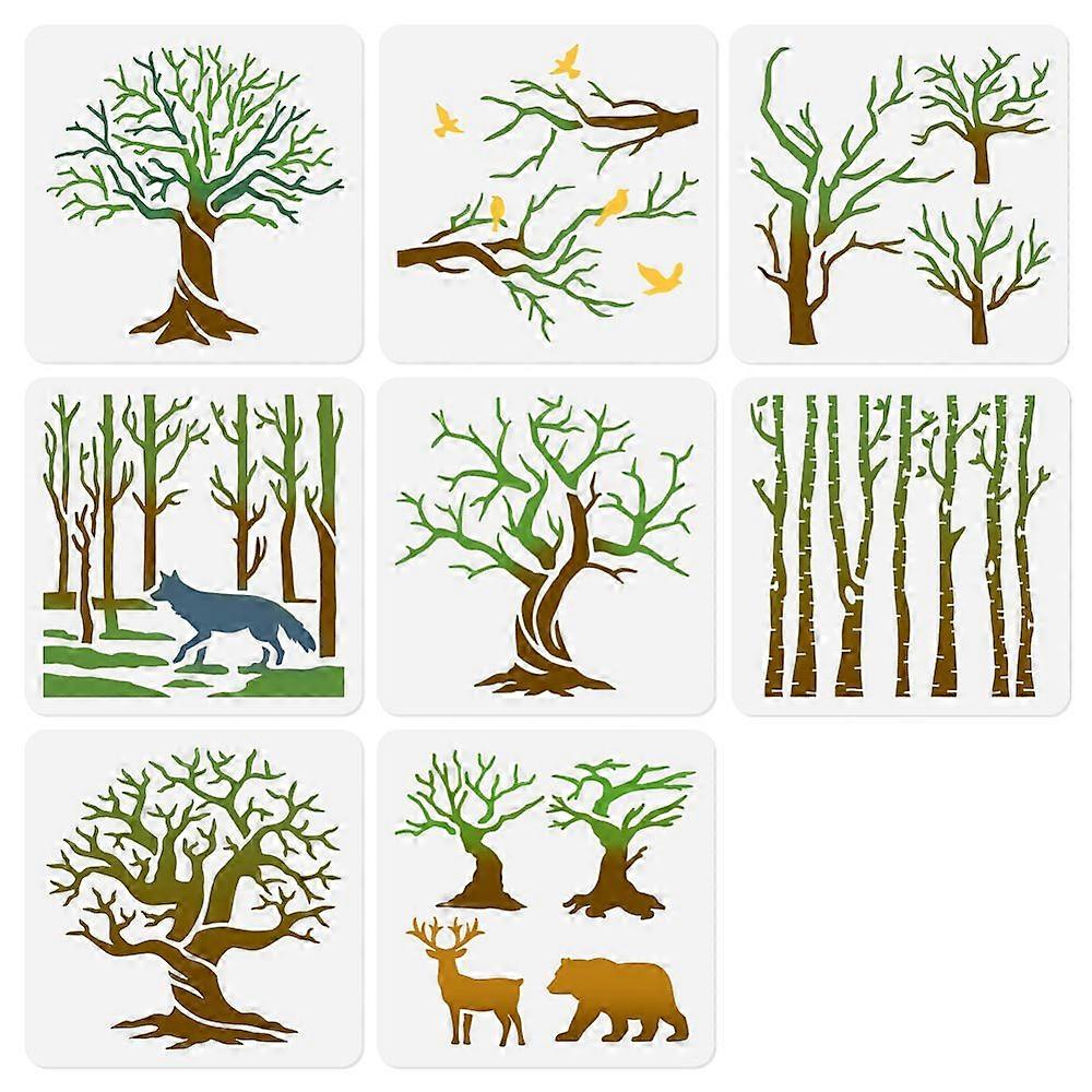 1Set 8Pcs 8 Styles Tree Theme PET Hollow Out Drawing Painting Stencils for DIY Scrapbook Photo Album 200x200mm 1pc/style