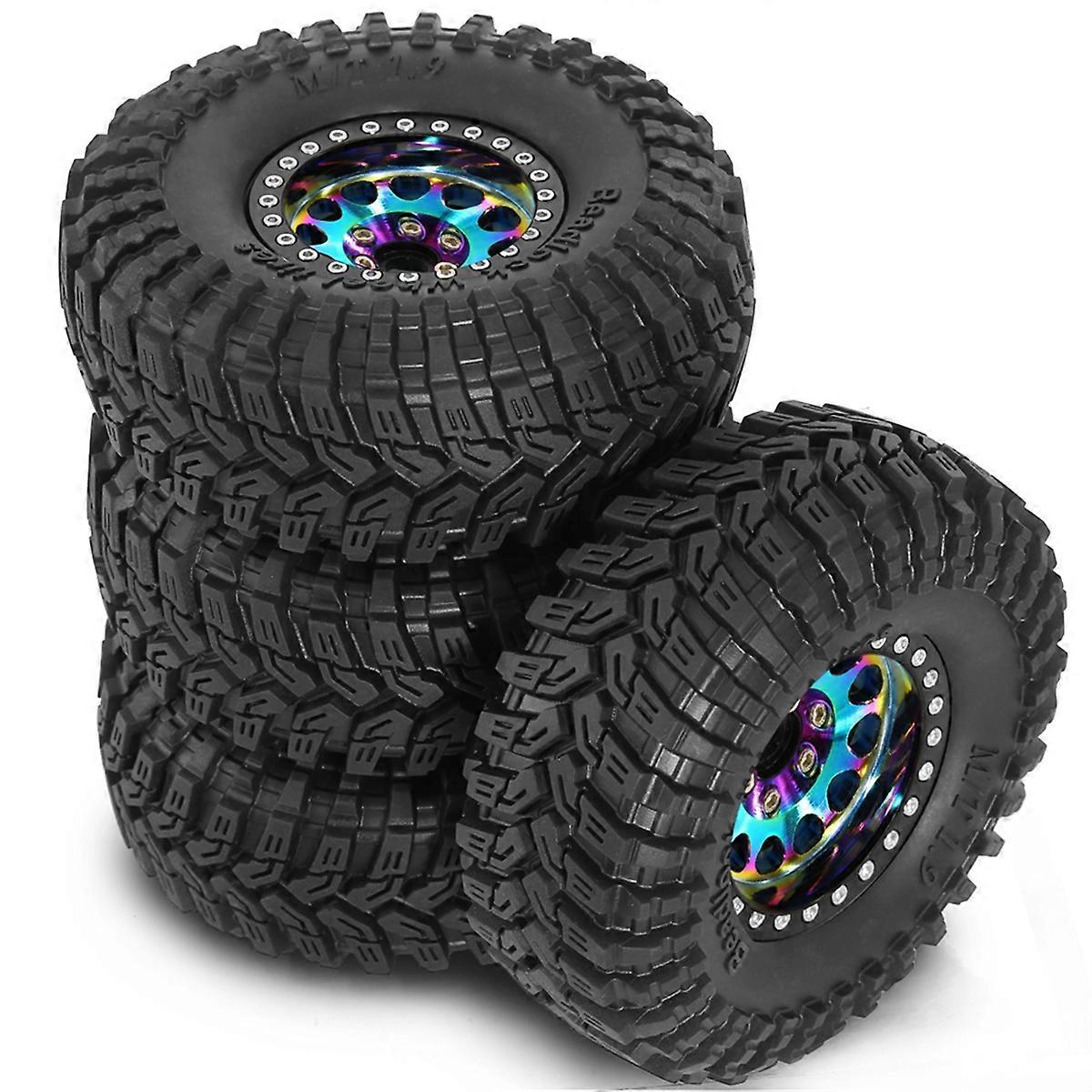 4PCS 1.9 Metal Beadlock Tires Claw Mud Terrain Wheel Tires for FCX10 Axial SCX10 Pro SCX10 UTB18 TRX4 Multicolor