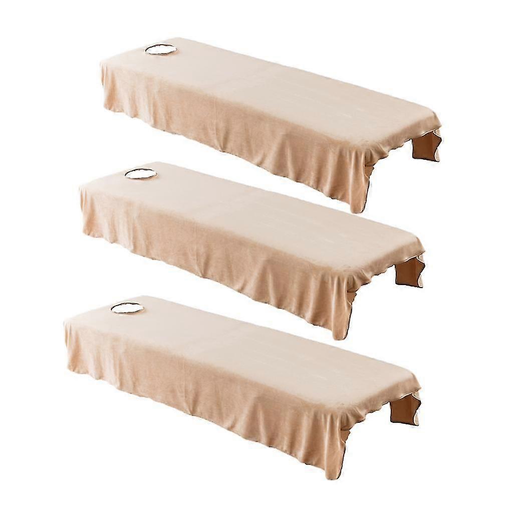 3x Soft Crystal Velvet Massagem Lençol Lençol com Face Hole Camel-80x190cm