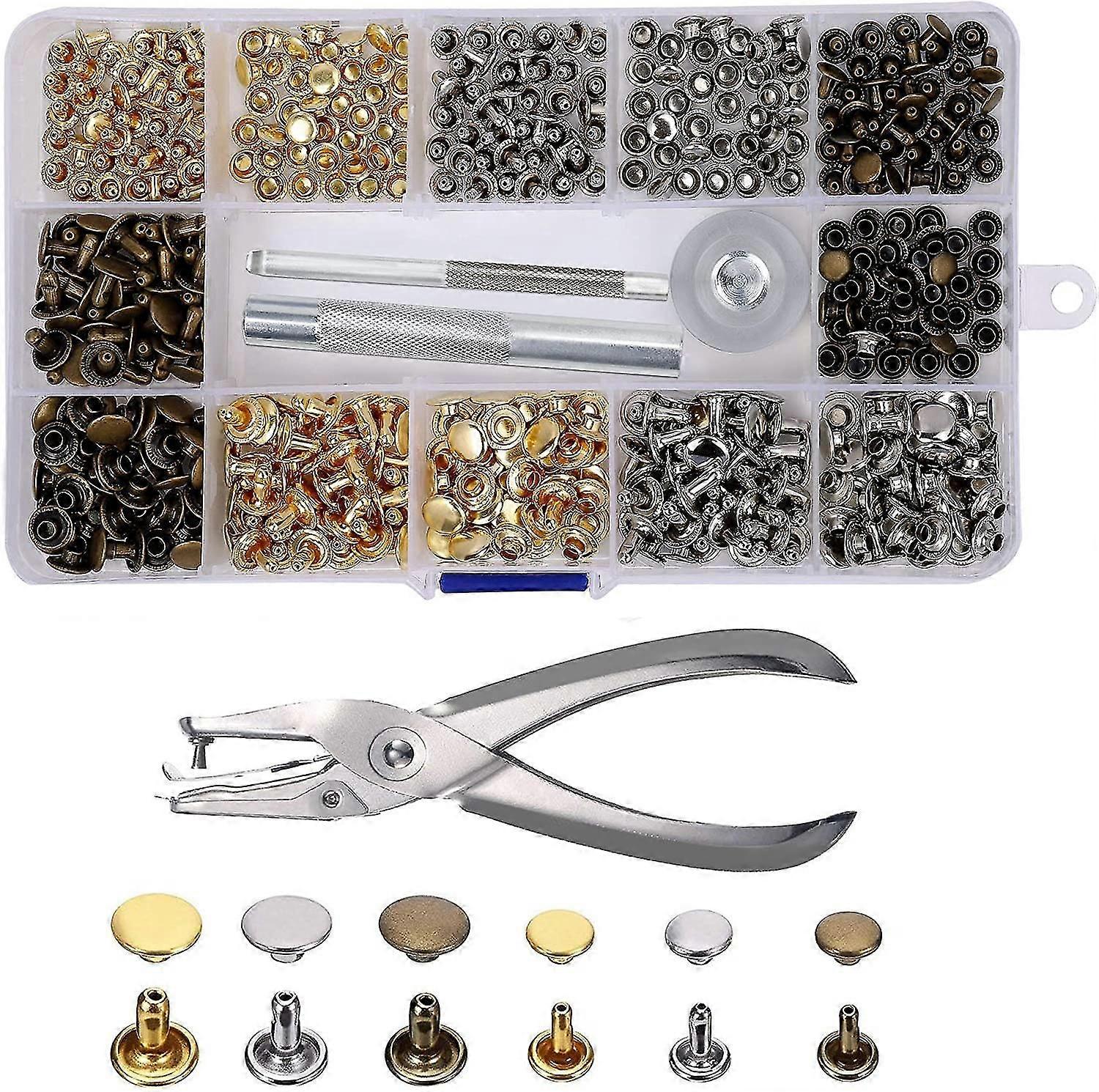 Leather Rivets 240 Set 2 Sizes Double Rivet Tubular Metal Studs With 3 Pieces Fixing Tool And Punch Diy Leather Craft Pliers Replment Rivets 3 Colo