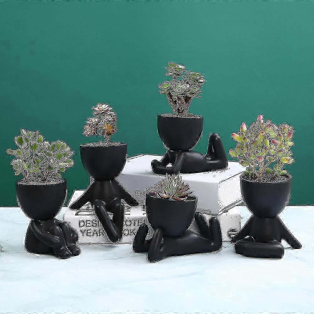 Mini-family Flowerpot Human Being Shape Ceramic Desktop Planter Container For Succulents