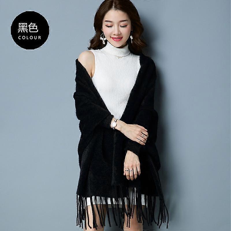 Women imitation mink wool autumn and winter shawl coat sweater cardigan scarf dual-use thickened wool poncho versatile