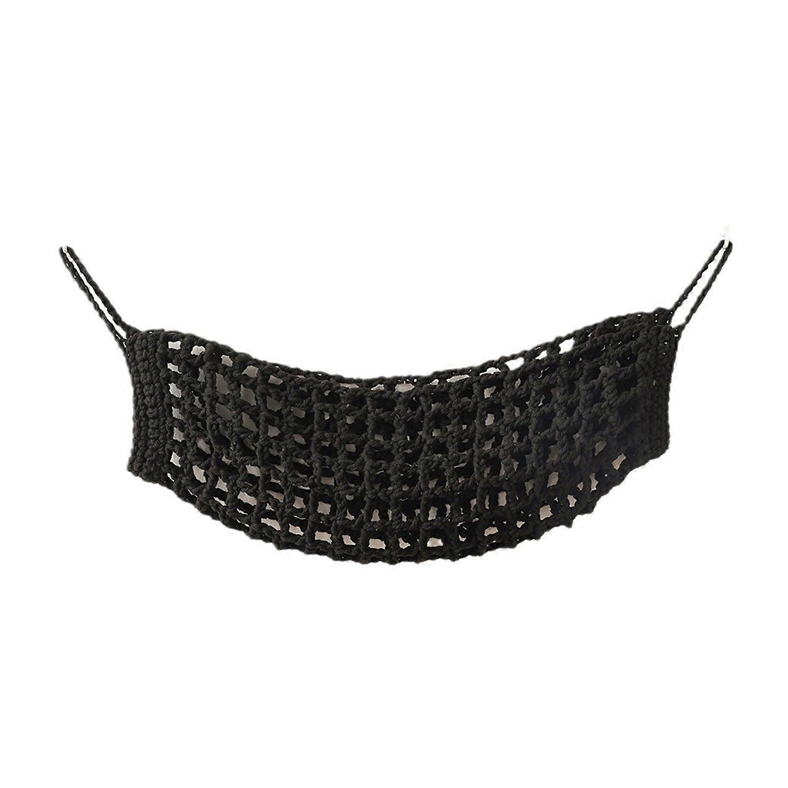 Fashionable Fruit Display Stand Handwoven Hanging Basket Easy to Clean Vegetable Hammock Net Toy Storage Container  Black