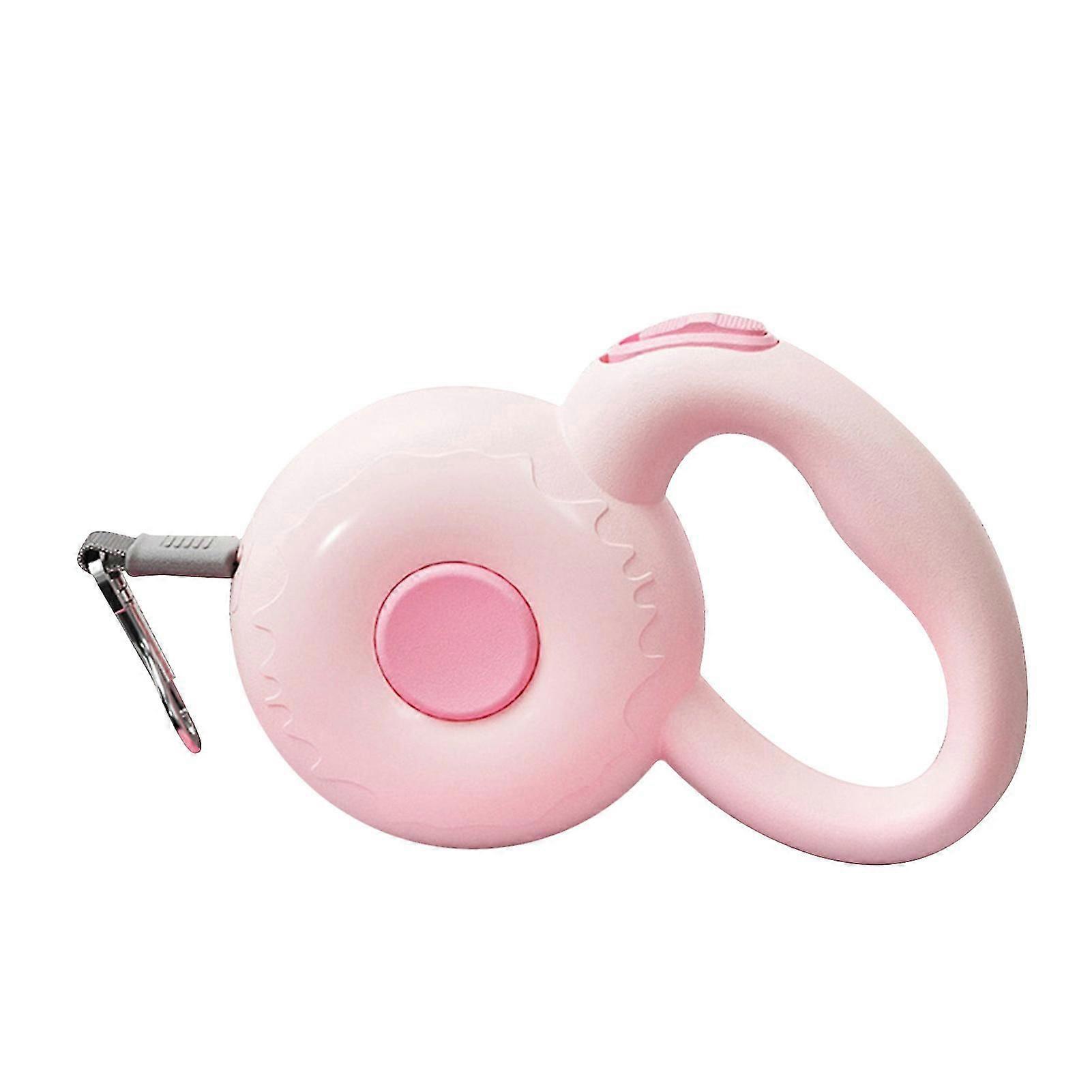 Pink Retractable Telescopic Dog Leash - 9.8ft Automatic U-Shaped Outlet, Donut Shape