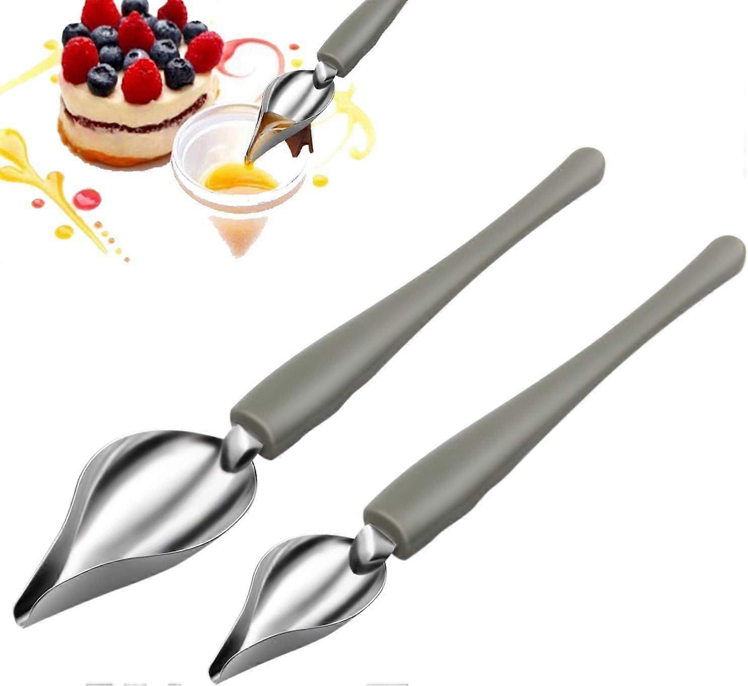 Culinary Precision Drawing Decorating Spoon Set, 2Pcs Drizzle Spoons,Professional Chocolate Spoon Filter Spoons