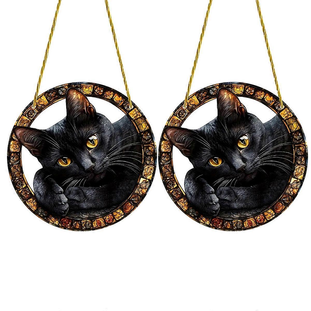 Cool black cats acrylic disc pendant window decoration porch with chain tag outdoor decoration