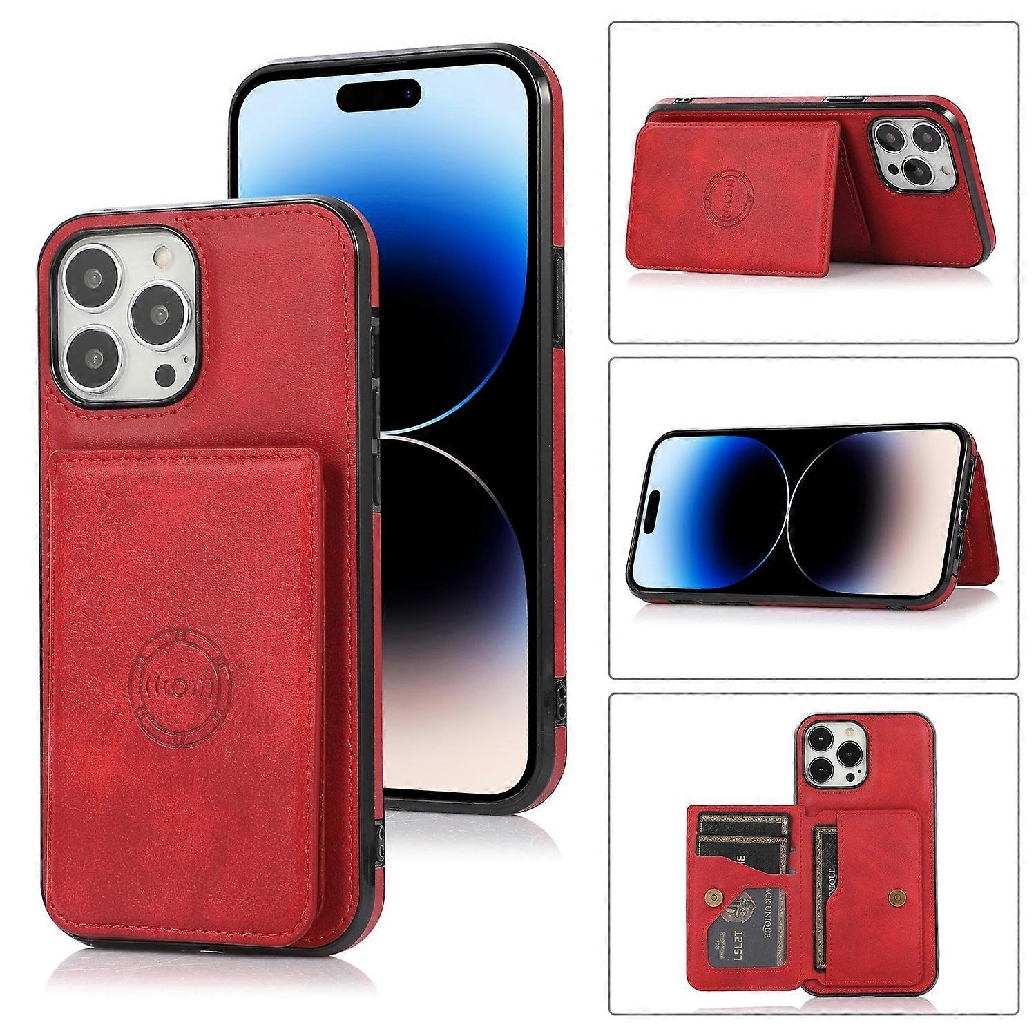 For iPhone 14 Pro Calf Texture Magnetic Card Bag Case