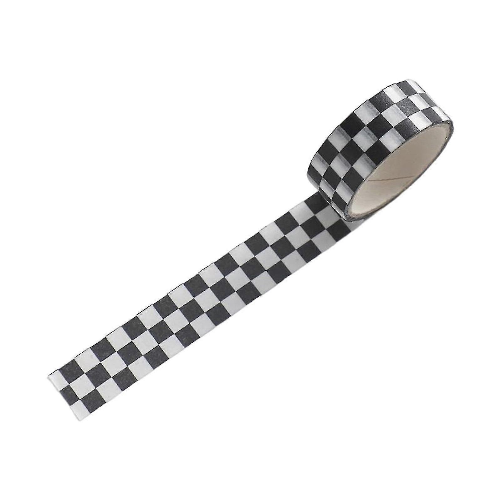 1 Roll Washi Tape Sticky Adhesive Clear Print Removable Fade-resistant Scrapbooking Washi Checkerboard Pattern Paper Tape For Kids_SZXM