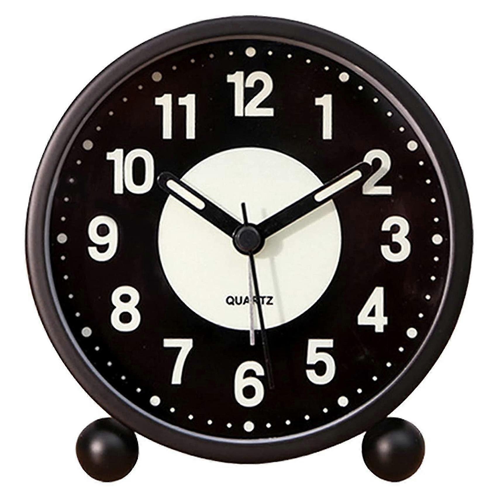 Alarm Clock Luminous 4 Inchround Silent Analog Table Clock Non-ticking,battery Operated With Loud A