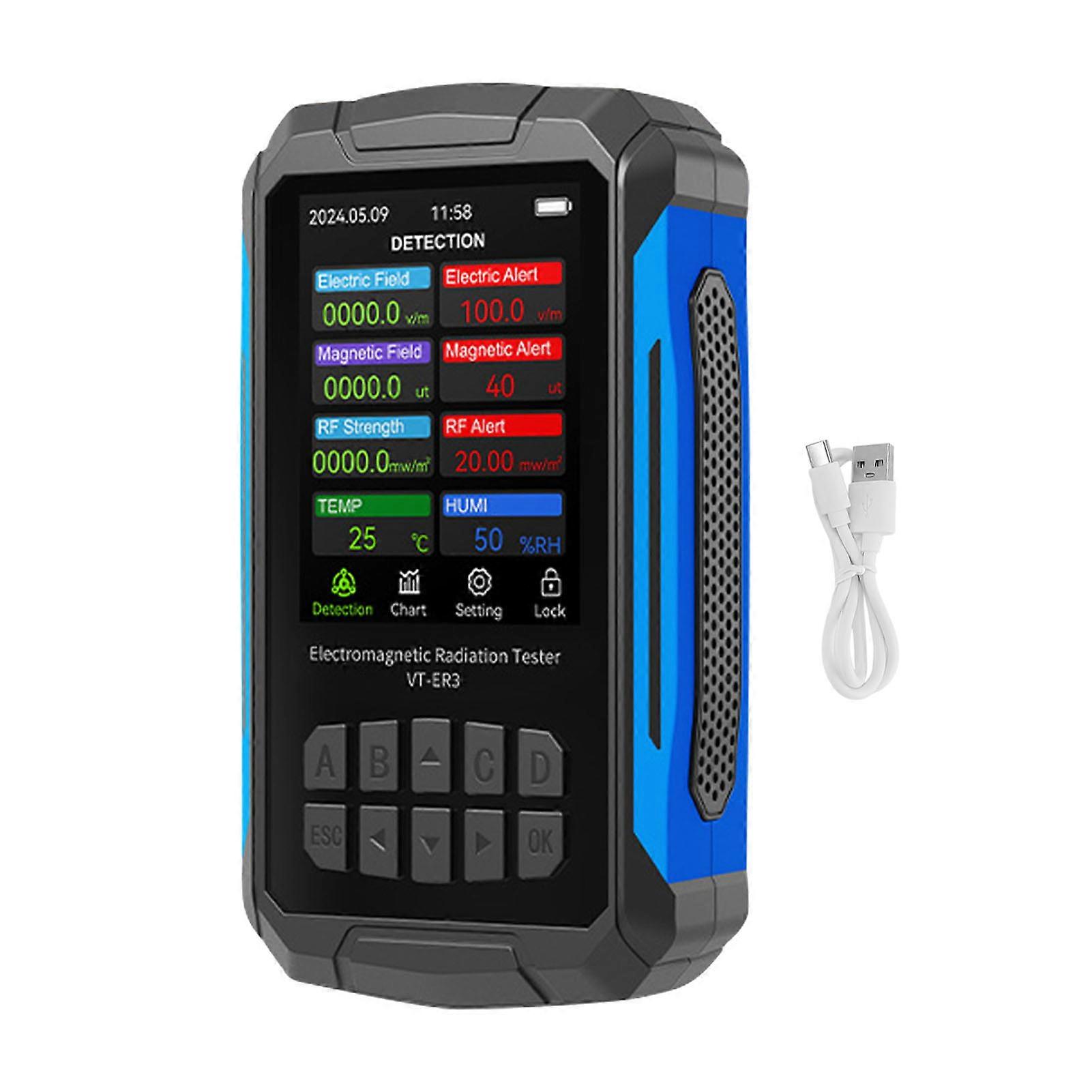Electromagnetic Field Radiation Detector 2.8in TFT Color Display Rechargeable 5 in 1 Radiation Dosimeter Black