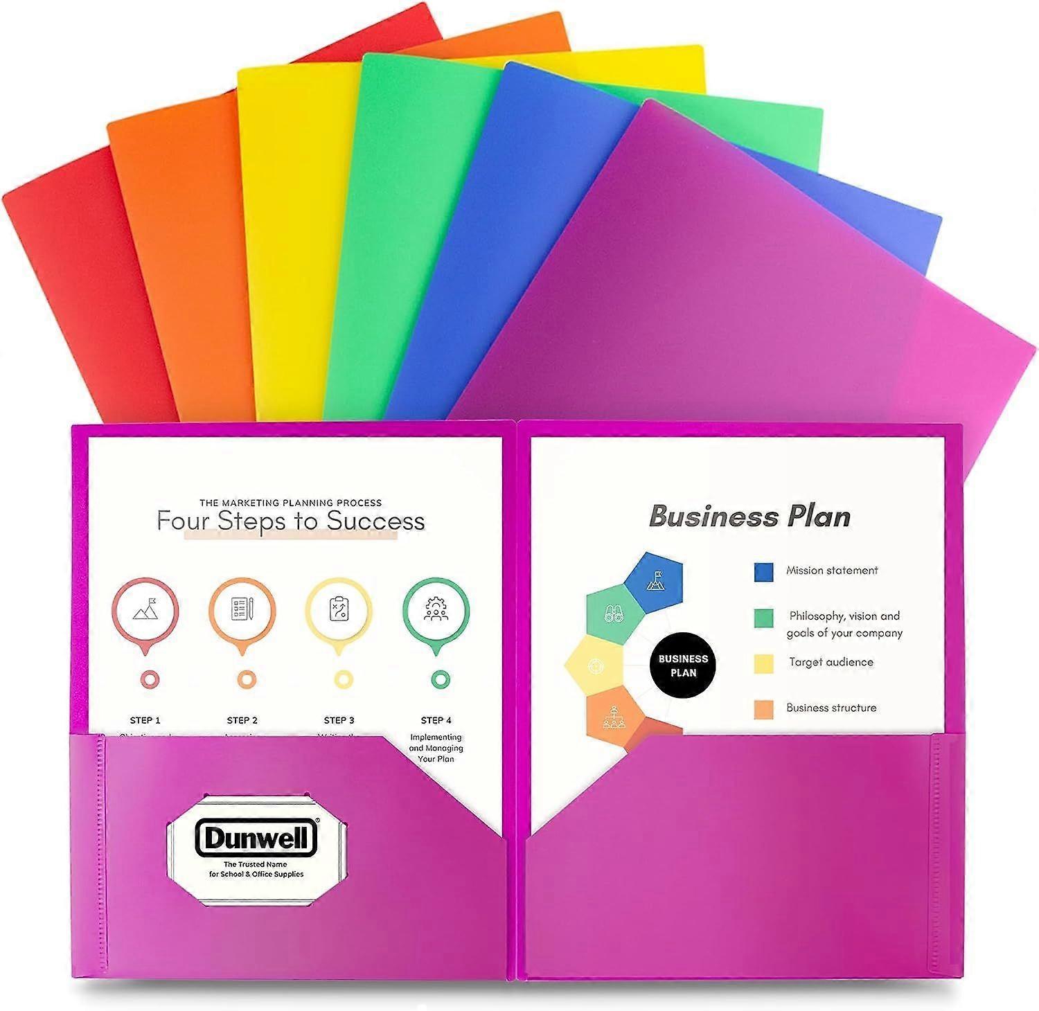 Colored Plastic Folders with Pockets - (6 Pack, Assorted Colors), 2 Pocket Poly Folders for School & Office, Durable Heavy Duty File Folders, Includes