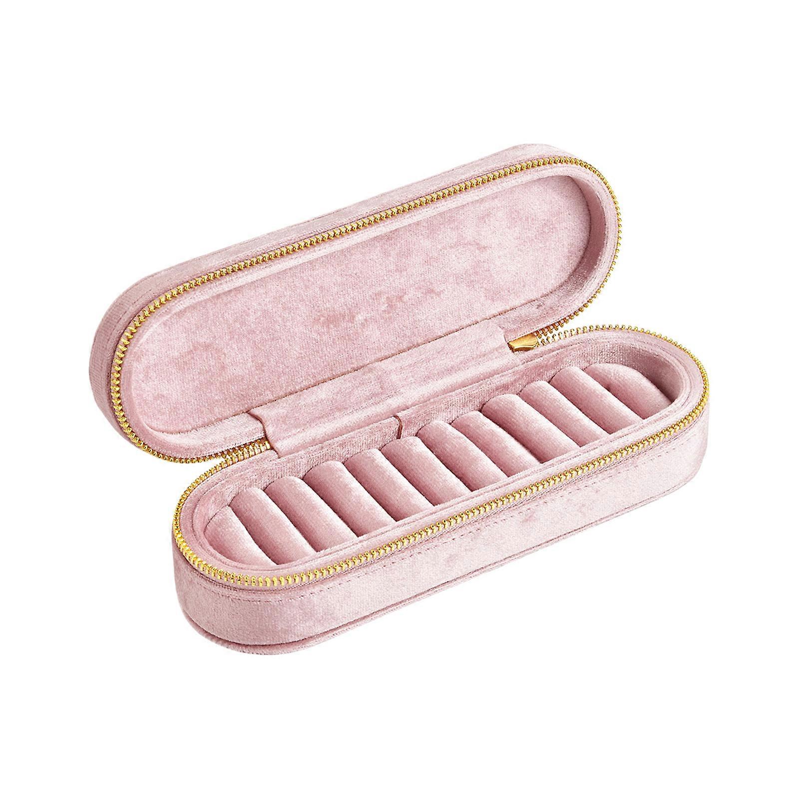 Portable Plush Jewelry Storage Box with Multiple Sections Compact Plush Jewelry Case with Zippers for Safekeeping  Pink