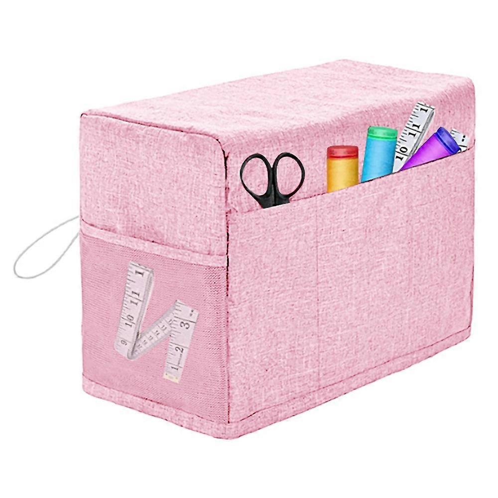 Foldable Polyester Sewing Machine Dust Cover with Two Mesh Side Pockets-Pink