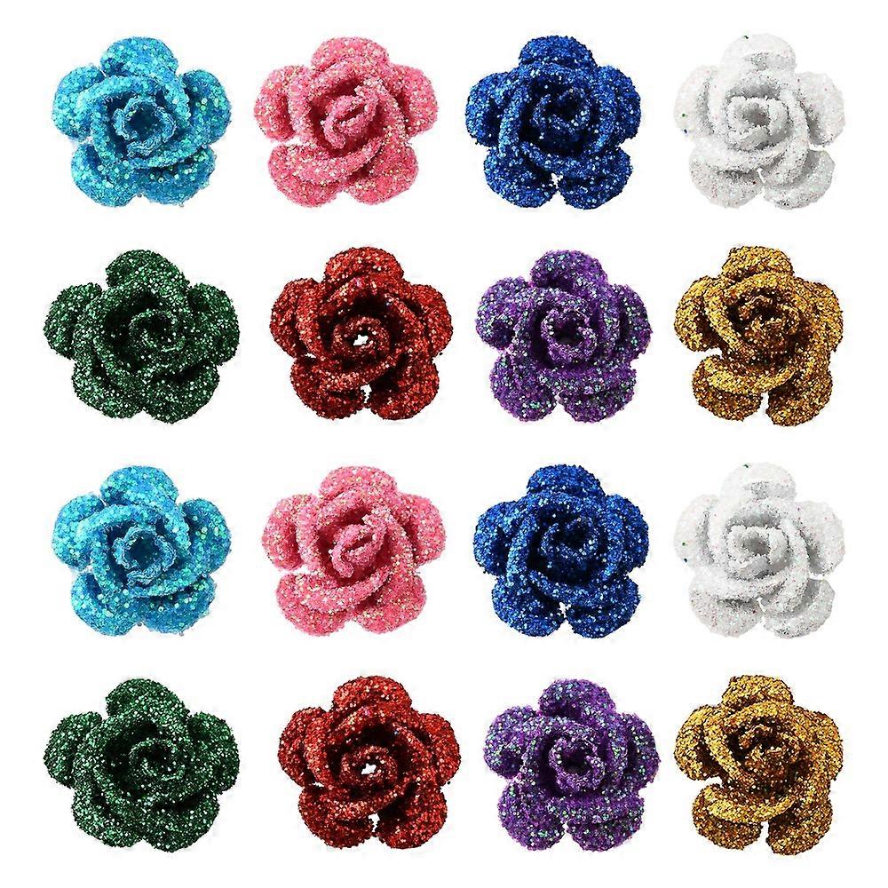 Craft Beads 32Pcs 8 Colors 3D Rose Flower Baking Paint Aluminum Beads with Sequins