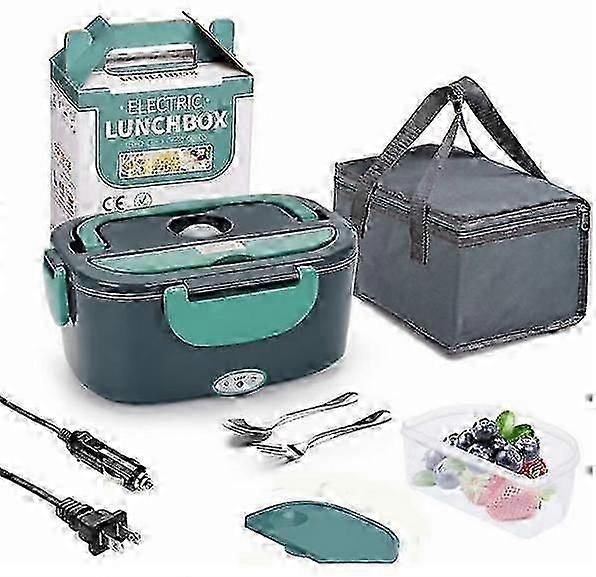 קופסת אוכל חשמלית לחימום אוכל, קופסת אוכל מחוממת ניידת 2 ב-1 לרכב משאית בית עבודה מבוגרים, אטומה לדליפות, מיכל נשלף נירוסטה 1.5 ליטר