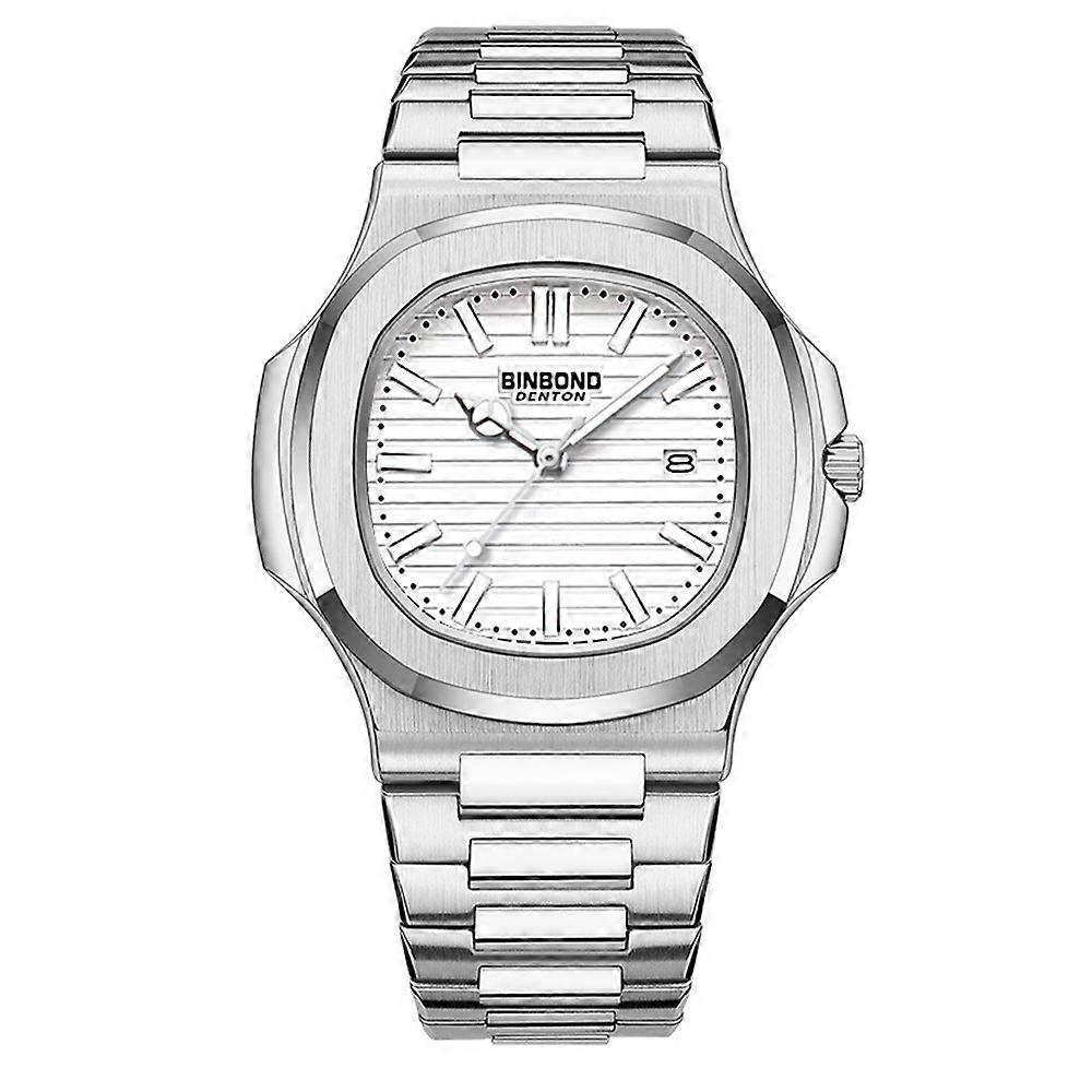 BINBOND Men Date Display Waterproof Stainless Steel Round Quartz Watch