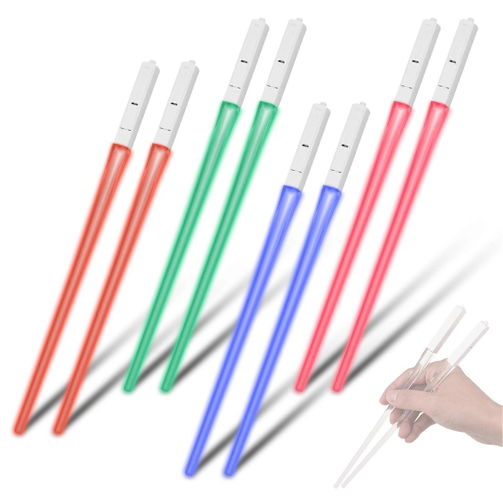 4 Pair Lightsaber Chopsticks Light Up LED 9 Colorful Color Changing Chopsticks Transparent ABS Lightweight and Portable Reusable Chopsticks with Deta