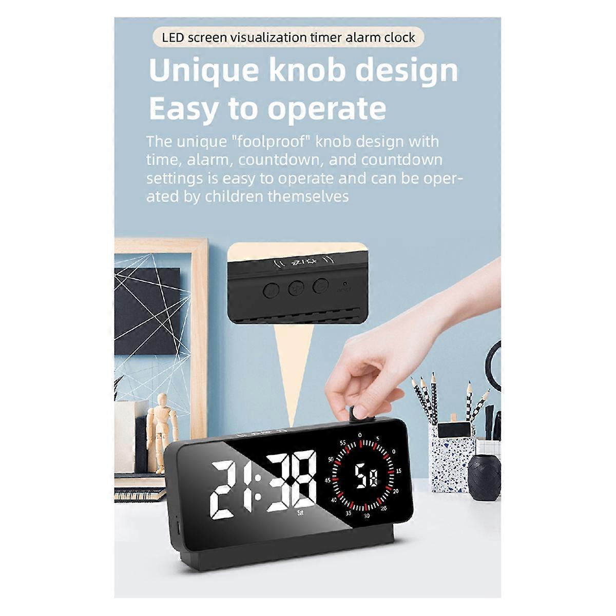 Digital Alarm Clock with time-meter Bedside Desk Clock White