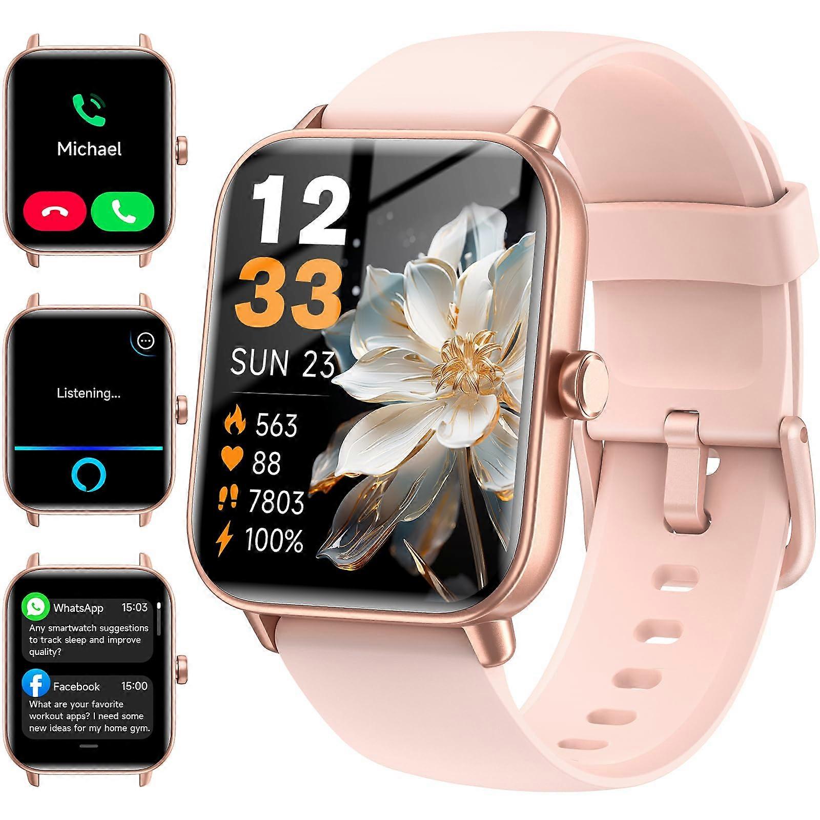 Pink Smartwatch for Android and iPhone, Fitness Tracking, Heart Rate Monitor, Water Resistant, Lightweight Design