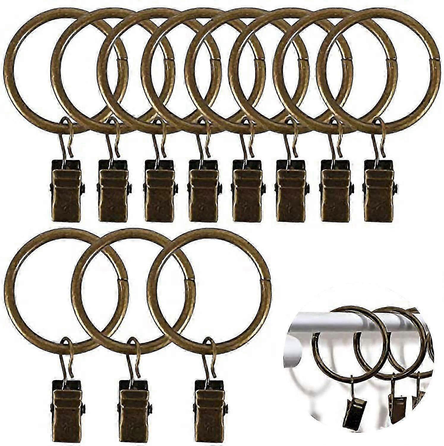40-Pack Bronze Curtain Rings with Clips 32mm