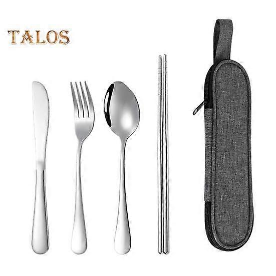 Set di posate in acciaio inossidabile da 4 pezzi, stile retrò, forchetta, cucchiaio, bacchette, coltello con custodia, lucidato a specchio, lavabile in lavastoviglie, set di posate per la casa