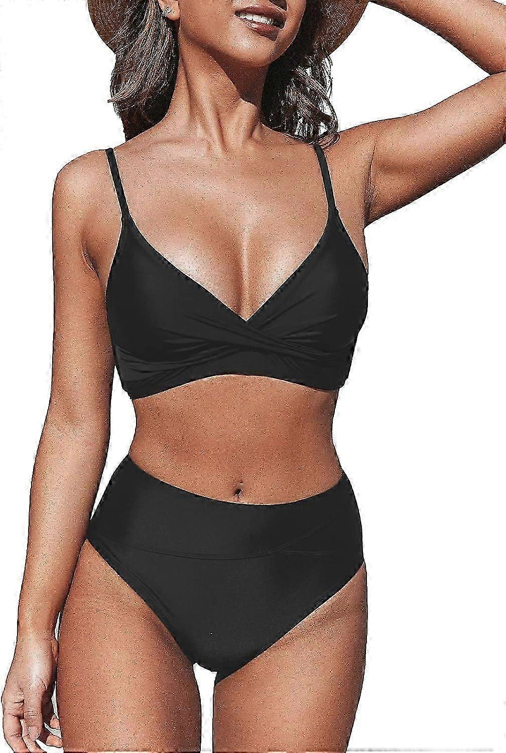 Bikini pour femmes Ensembles Deux Pièces Maillot de bain Taille Haute V Cou Twist Front Réglable Spaghetti Straps Maillot de bain