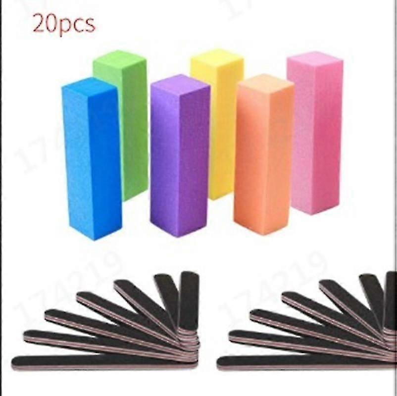 Nail File Professional Nail Art Tool Kit Rectangular Art Care Buffer Block Tool Grit 20Pcs (Black)