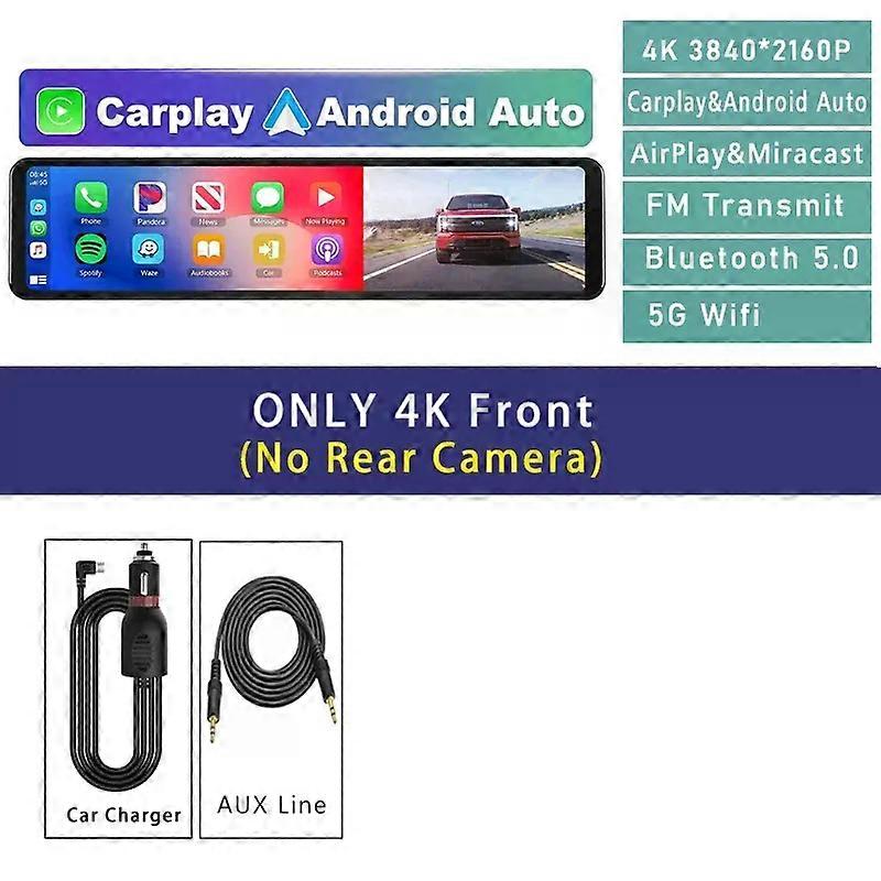 4K 2160P Car Dvr Carplay Android Auto Dash Cam GPS WIFI BT FM Stream Rear View Mirror Dashcam Dvrs Camera Drive Recorder