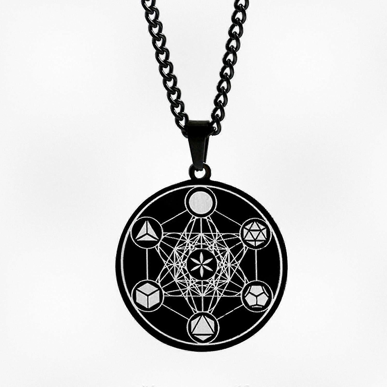 Metal Metatron Cube Necklace with Flower of Life Design for Chakra Healing
