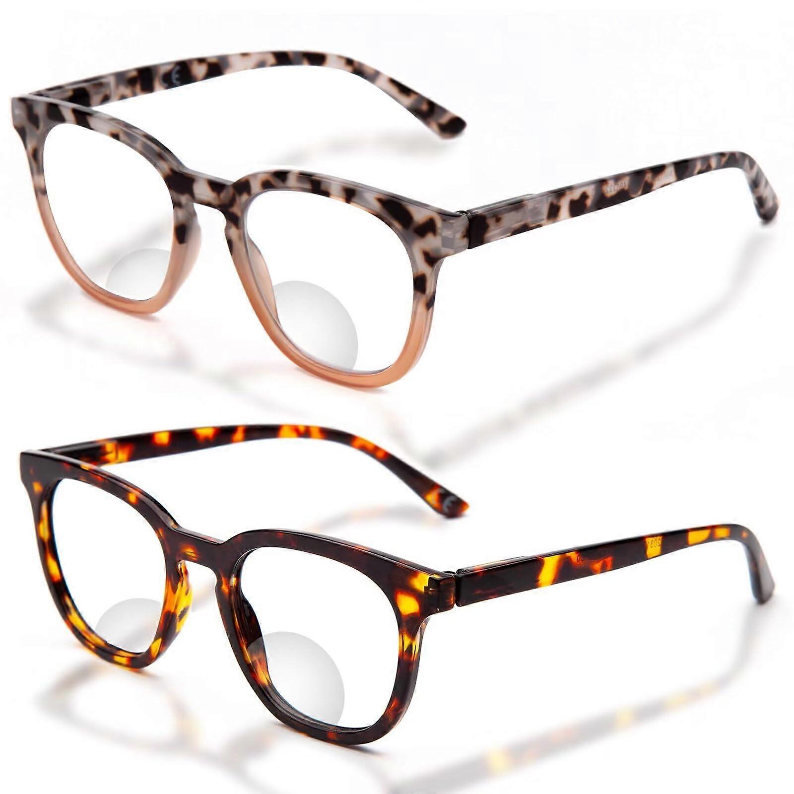 Bifocal Reading Glasses for Women, Spring Hinge Stylish Blue Light Blocking Readers, Model 12031, Size 2.50