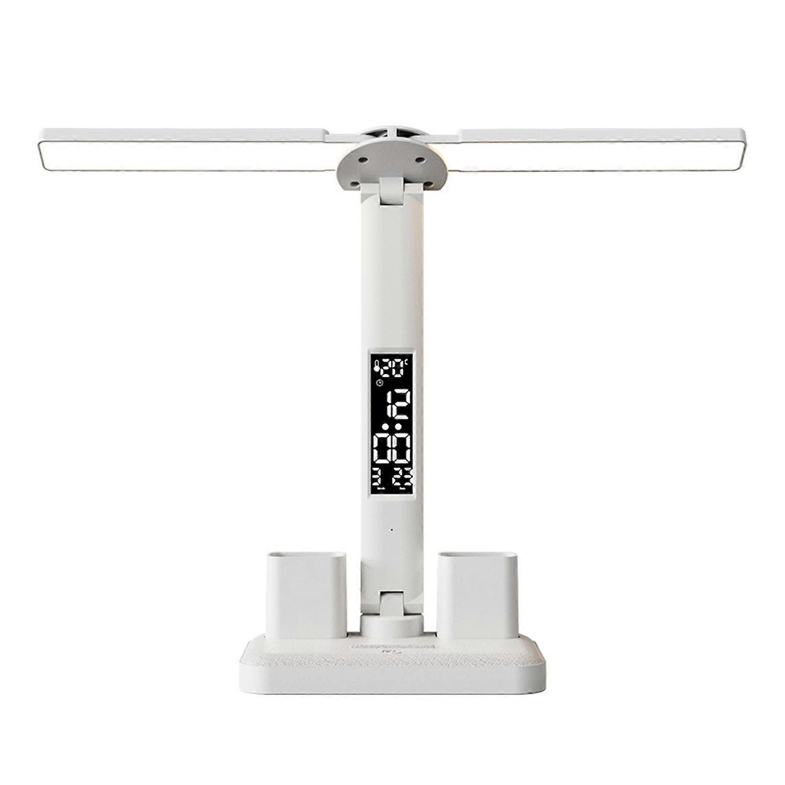 LED Clock Table Lamps USB Chargeable Dimmable Desk Light Folding Eye Protection Desktop Reading Night Light Enduring