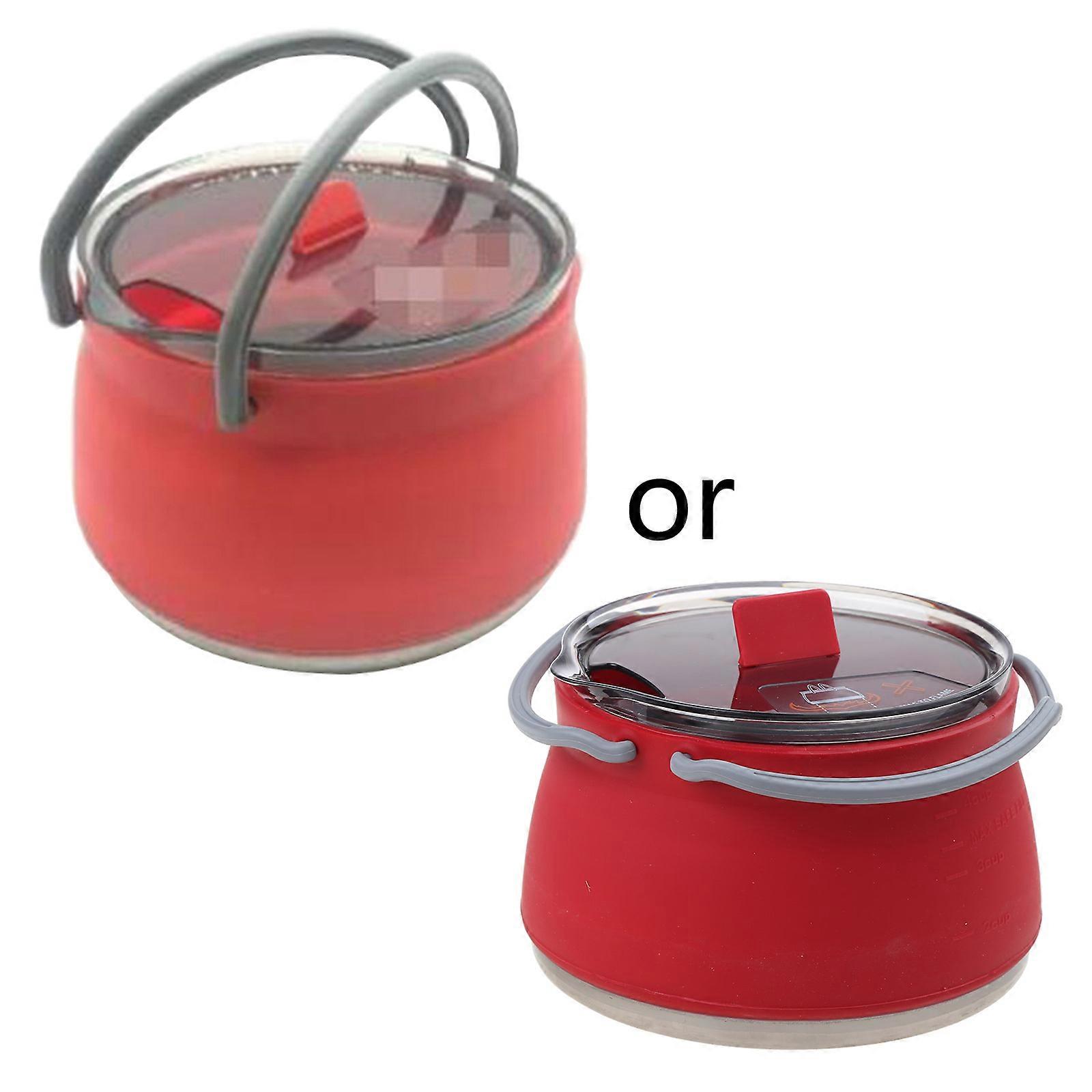 Bärbar Vikbar Silikon Vattenkokare Hopfällbar Rostfritt Stål Botten Vattenkokare Kruka Utomhus Vandring Vatten Kokande Tekanna Grön