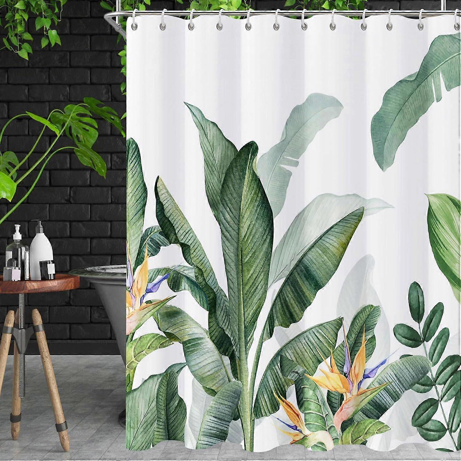 Shower Curtain Tropical Shower Curtains for Bathroom, Watercolor Leaf Sage Green Shower Curtain Sets Waterproof Plant Shower Curtain Leaves Cloth Bat