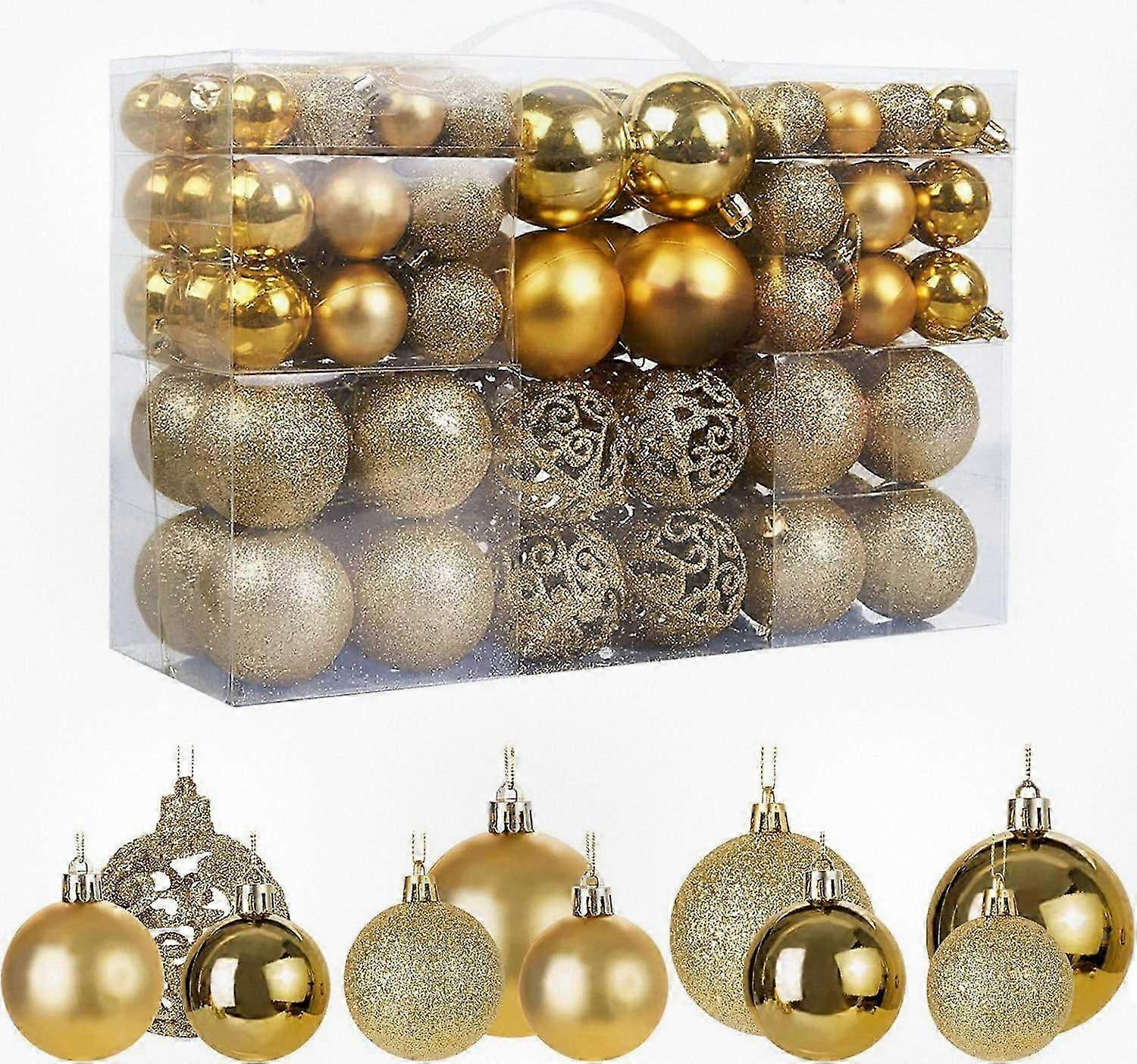 Set of 100 Sparkling Gold Christmas Ornaments for Your Holiday Tree, Glittery, Opaque, Shiny Decorations in Sizes 3, 4, and 6 cm