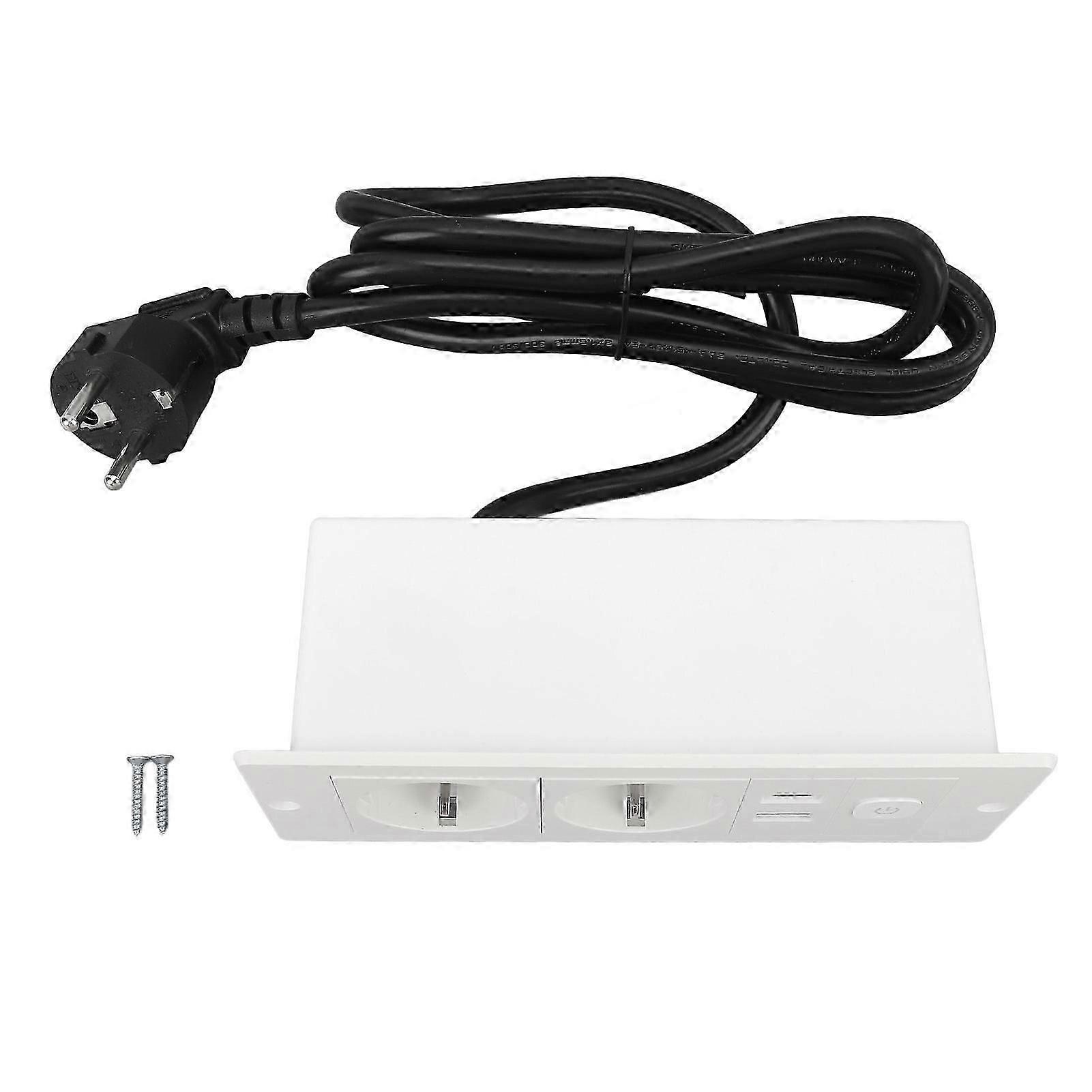 Recessed Power Strip 3 in 1 USB Type C Socket Embedded Desktop Outlet with Switch and Cable for Countertop Conference Table Office Home