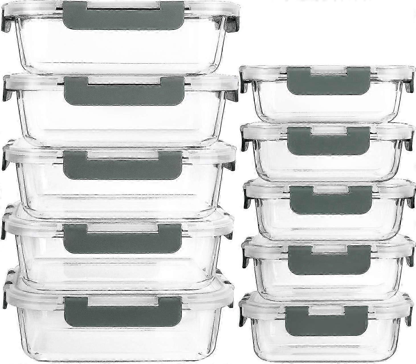 [10 stuks] Glazen maaltijdbereidingscontainers met deksels, MCIRCO-voedselopslagcontainers met kliksluiting, luchtdichte lunchcontainers