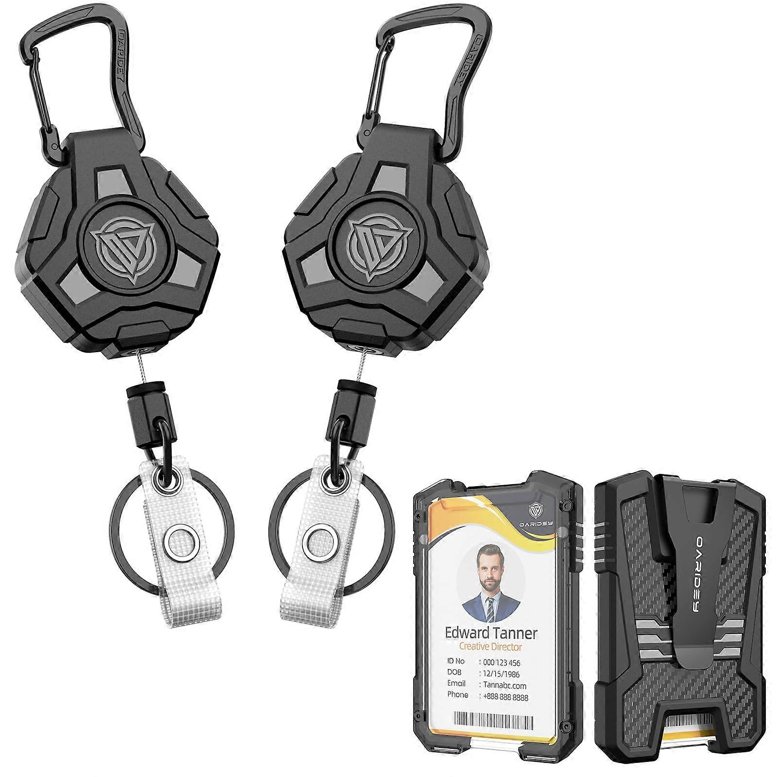 21 Set 2 Pack Retractable Keychain 1 Pack Carbon Fiber Badge Holder