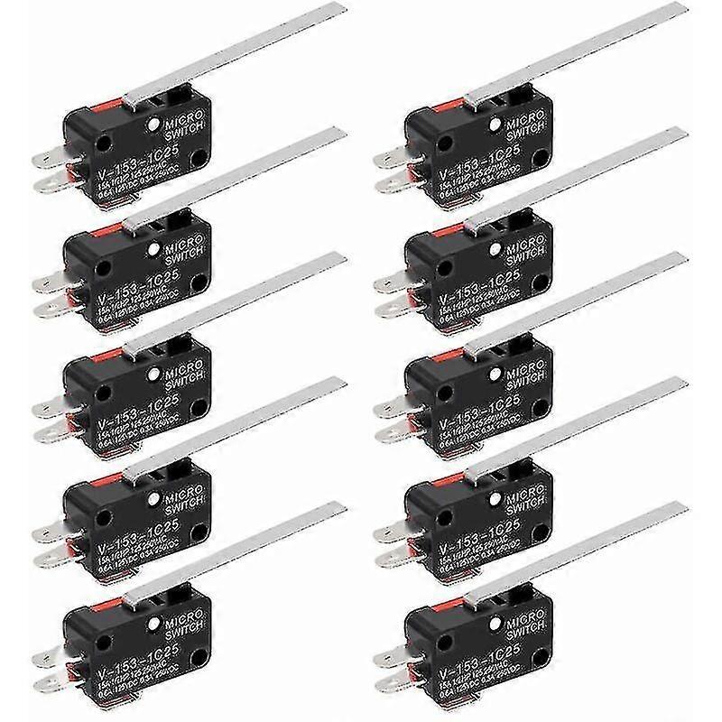 10 Pack SPDT Micro Limit Switch with Hinge Lever 1NO 1NC 3 Pins Momentary Long Lever