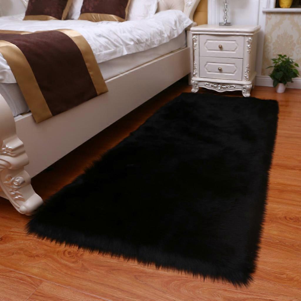 Artificial Wool Rug Hairy Carpet Bedroom Bedside Rectangular Floor Mat Thickened  White