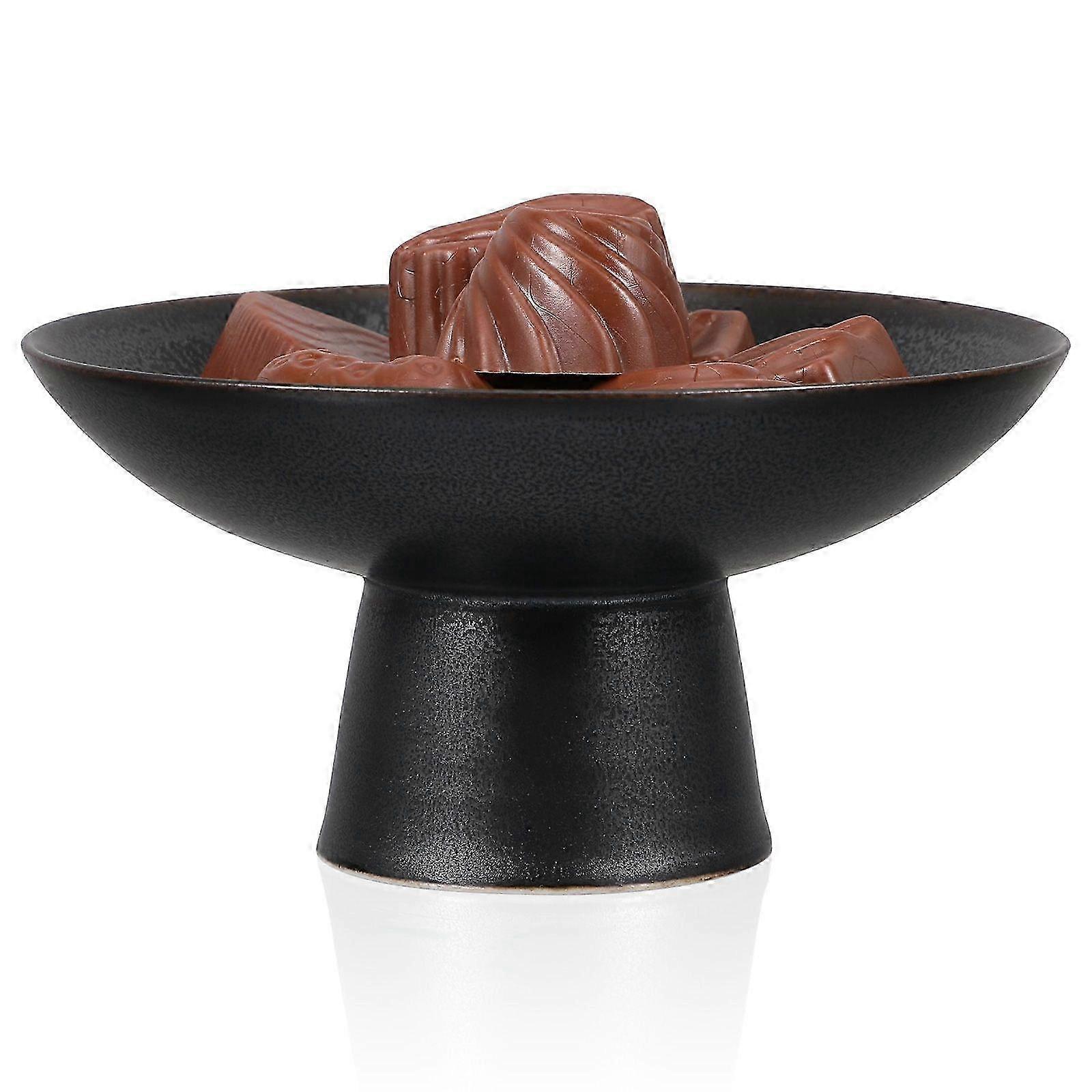 ヴィンテージセラミックハイベースサービングディッシュ12x12x6cmブラック