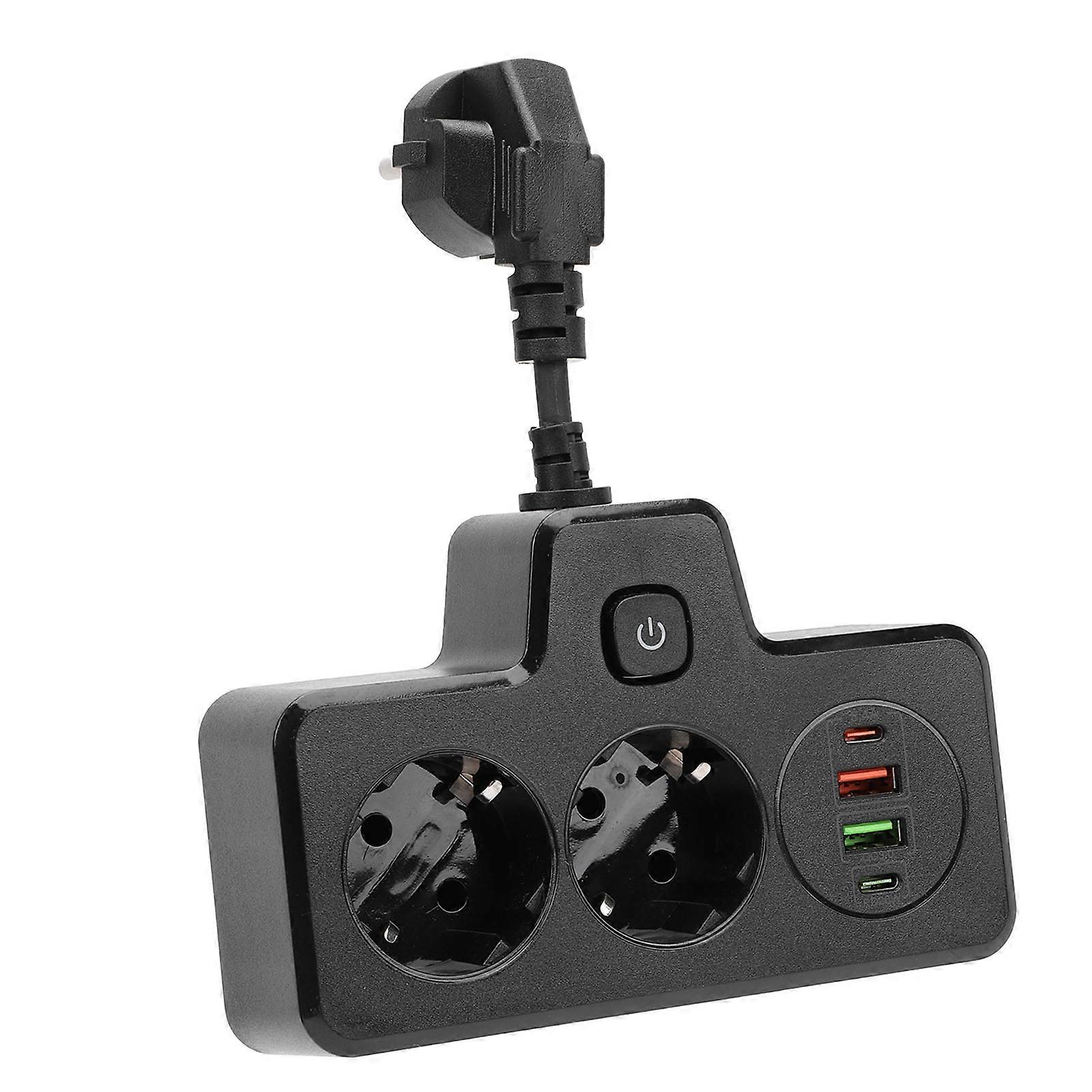 Multiple Socket with Switch Outlet 2 Way Socket Adapter with 2 USB 2 Type C 6 in 1 Distribution BKL‑502 EU Fast Charging Black 