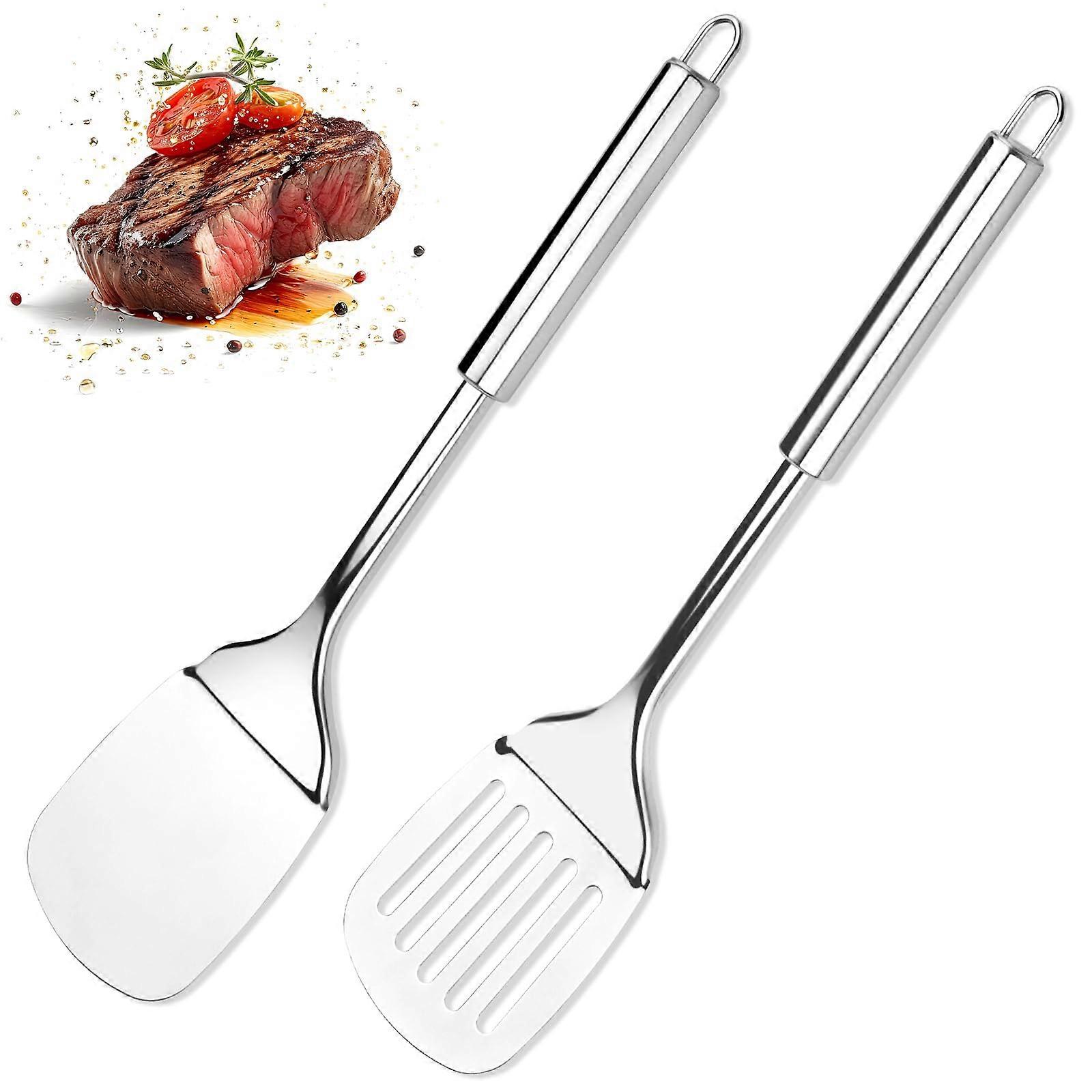 Stainless Steel Spatula Set, Silver Spatula, Solid Spatula, Robust Kitchen Spatula with High Heat Resistance, Ideal Cookware for Fish, Eggs