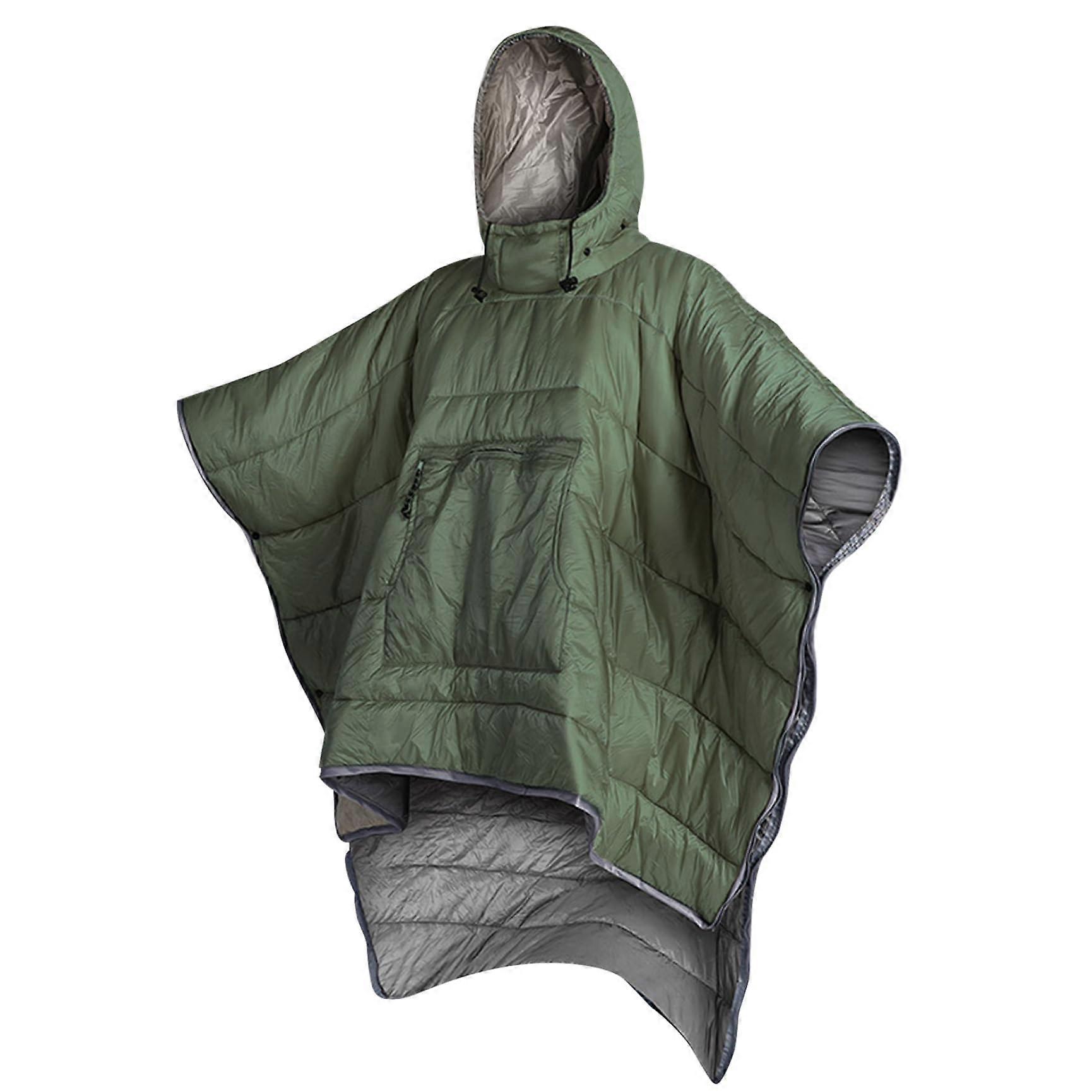 Sleeping Bag 79 x 55 Inch, Thermal Camping Poncho, Breathable Cotton, Large Pockets, Winter Poncho, Green